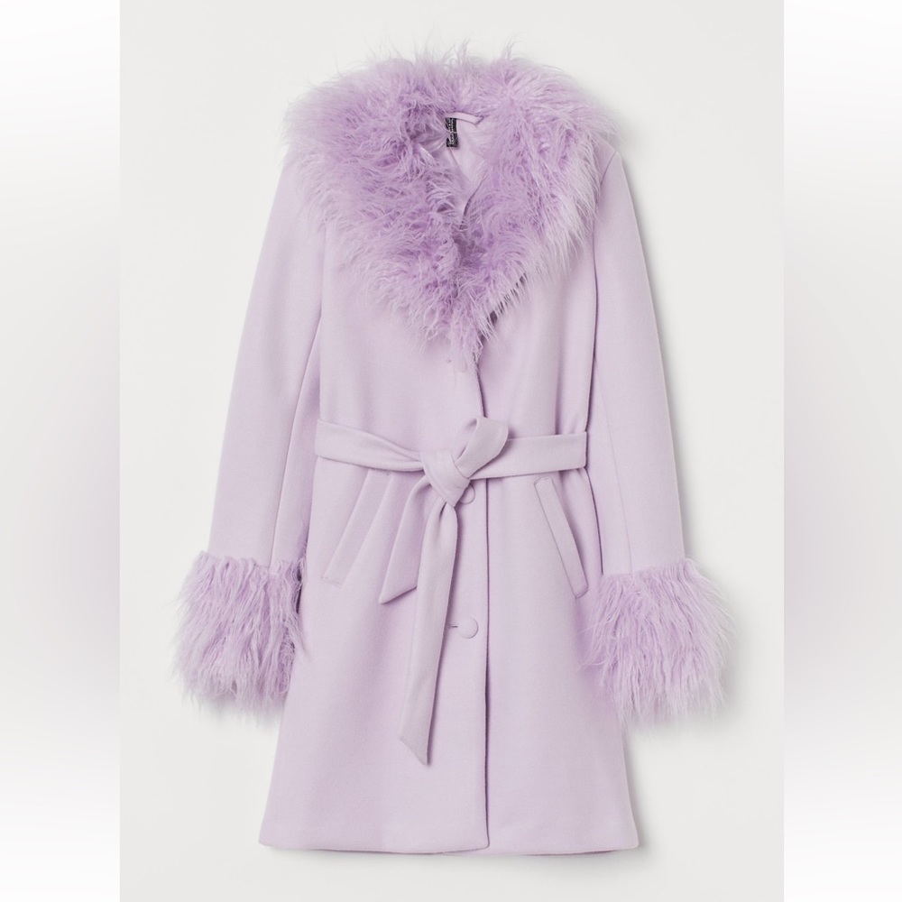 Pastel purple coat with faux fur details